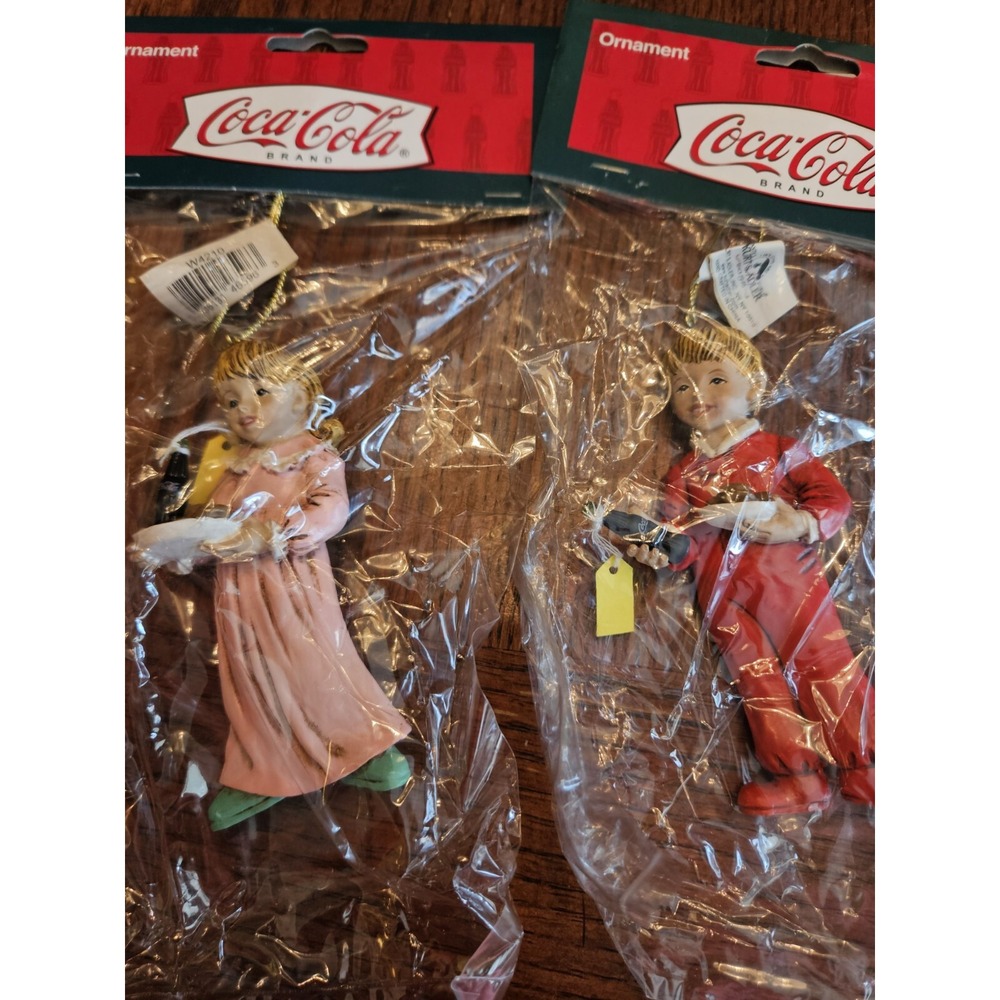Coca-Cola Christmas Tree Ornament 2pc Boy&Girl In Pjs Coca Cola Collection NEW